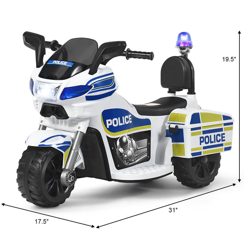 Police Motorcycle Trike for Kids with Headlight and Flashing Siren - 6V 3-Wheel Ride On