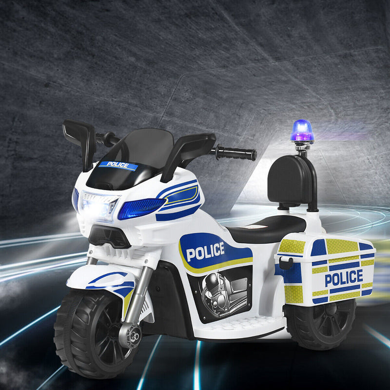 Police Motorcycle Trike for Kids with Headlight and Flashing Siren - 6V 3-Wheel Ride On