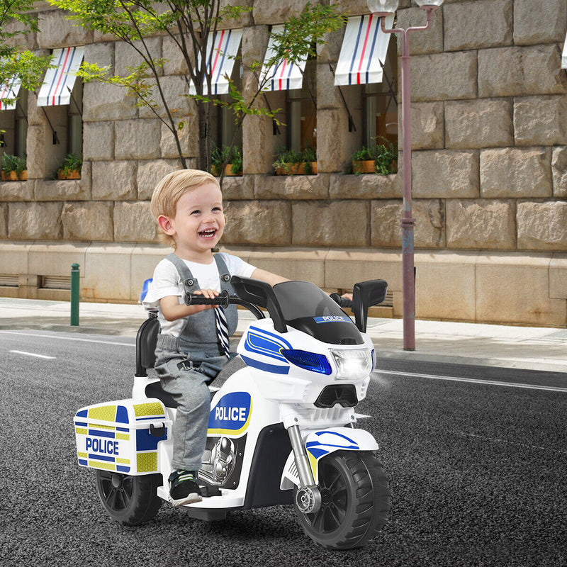 Police Motorcycle Trike for Kids with Headlight and Flashing Siren - 6V 3-Wheel Ride On