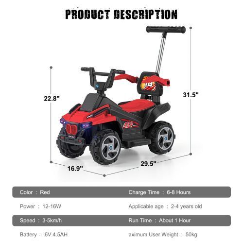 6V Kids Quad ATV Electric Vehicle Toy Car for 2-4 Years Old