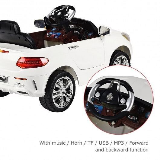 6V Kids Remote Control Battery Powered LED Lights Riding Car in White