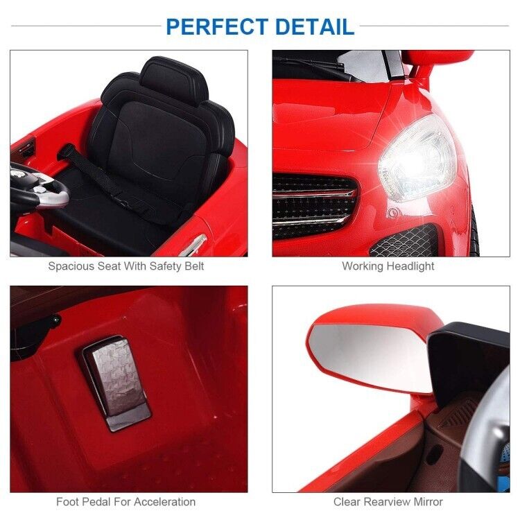 6V Kids Ride On Car with RC Remote Control, LED Lights, and MP3 Player - Red