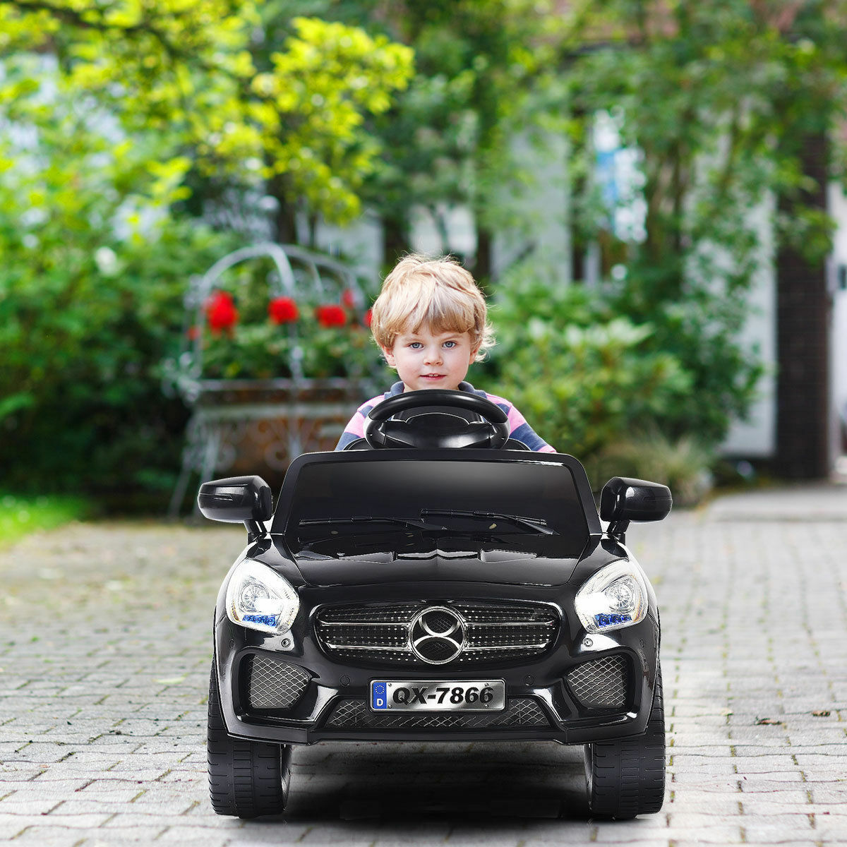 6V Kids Ride On Car with RC Remote Control, LED Lights, and MP3 Player - White