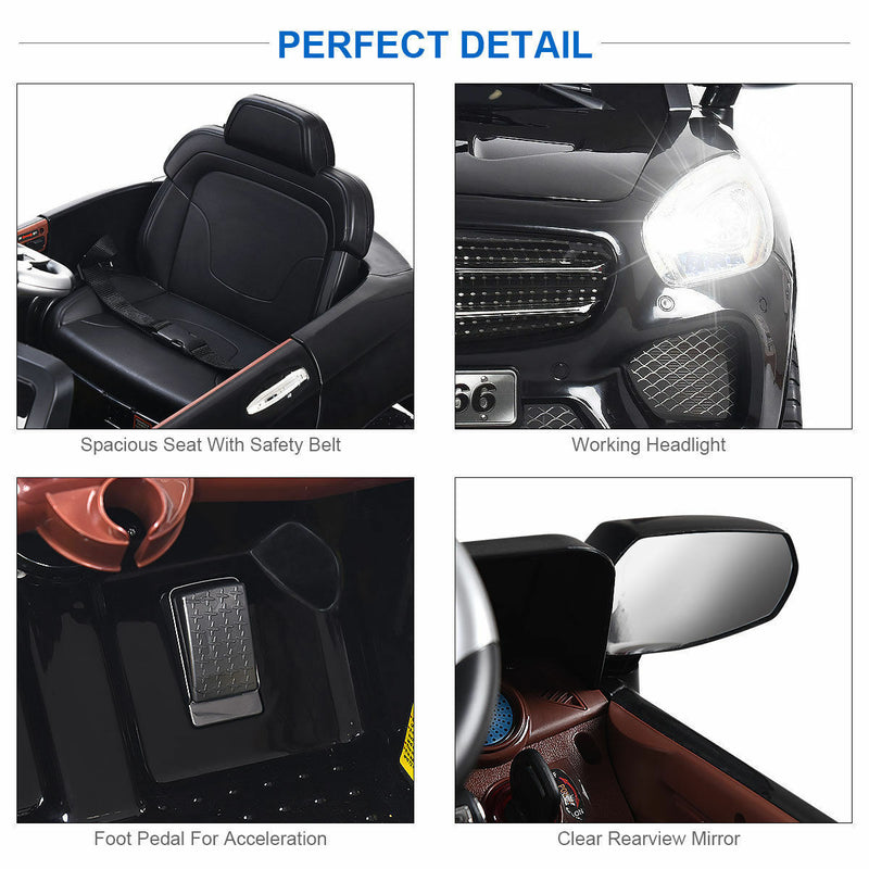 6V Kids Ride On Car with RC Remote Control, LED Lights, and MP3 Player - White