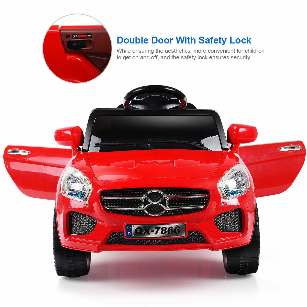 6V Kids Ride On Car with RC Remote Control, LED Lights, and MP3 Player - White