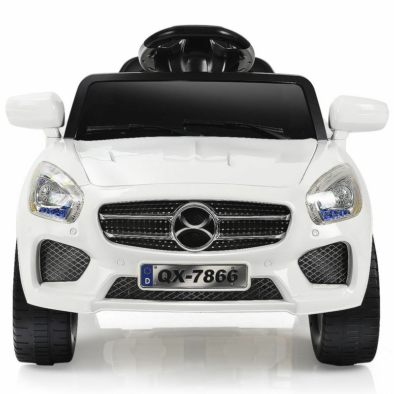 6V Kids Ride On Car with RC Remote Control, LED Lights, and MP3 Player - White