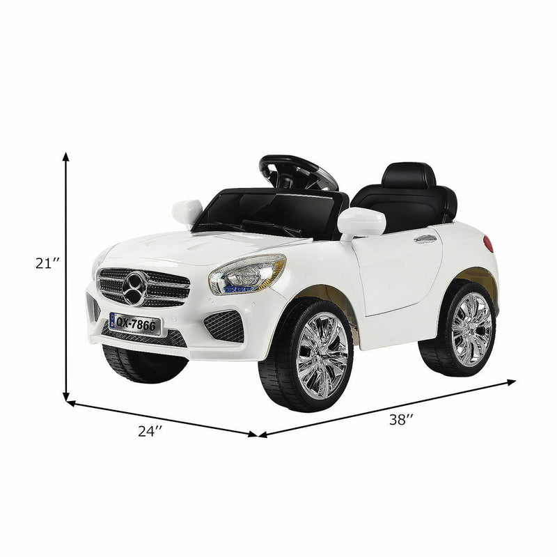 6V Kids Ride On Car with RC Remote Control, LED Lights, and MP3 Player - White