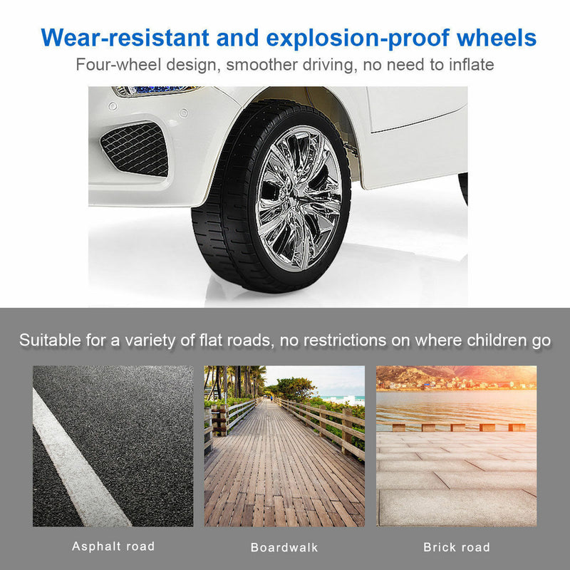 6V Kids Ride On Car with RC Remote Control, LED Lights, and MP3 Player - White