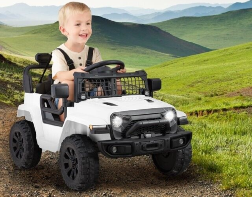 6V Kids Ride On Truck Car with LED Lights and Parental Remote Control - White Jeep for Ages 3 to 5 - Perfect Gift for Young Adventurers
