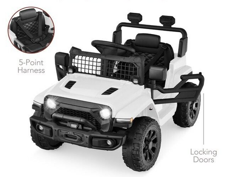 6V Kids Ride On Truck Car with LED Lights and Parental Remote Control - White Jeep for Ages 3 to 5 - Perfect Gift for Young Adventurers
