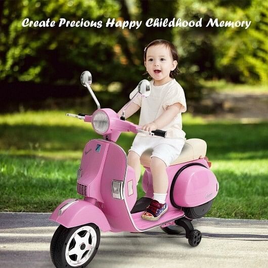 6V Pink Kids Vespa Scooter Motorcycle with Headlight, Fun Music & Sound Effects