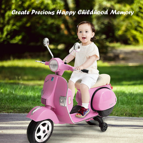 6V Pink Kids Vespa Scooter with Training Wheel and Headlight