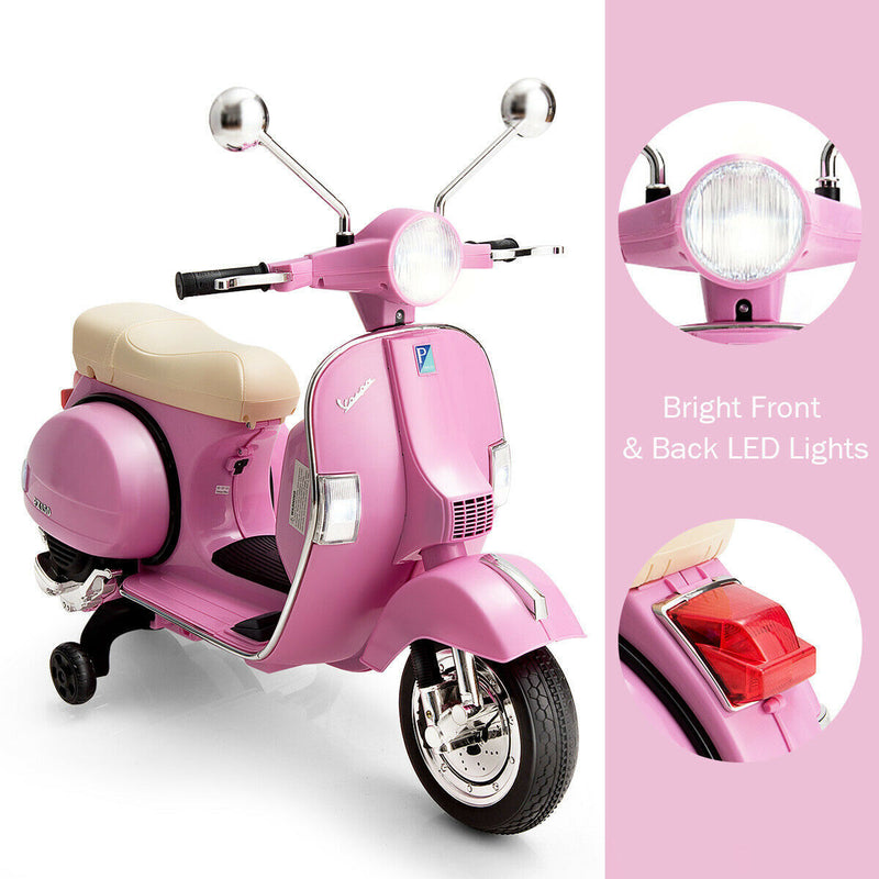 6V Pink Kids Vespa Scooter with Training Wheel and Headlight