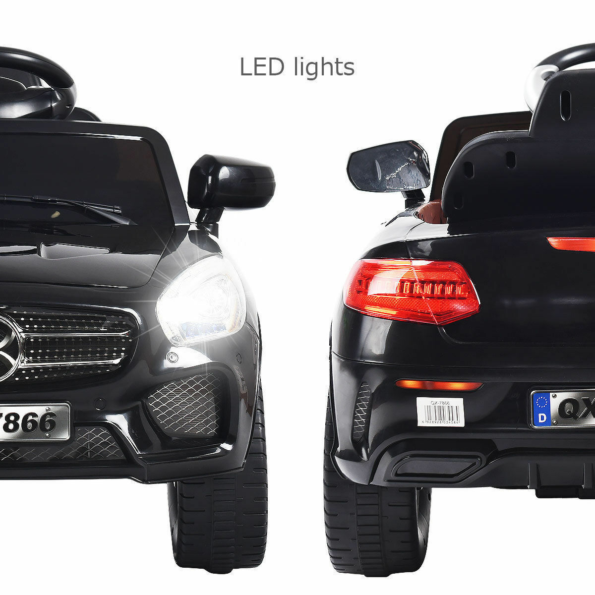 6V RC Remote Control Ride-On Car with LED Lights and MP3 Player for Kids - Black