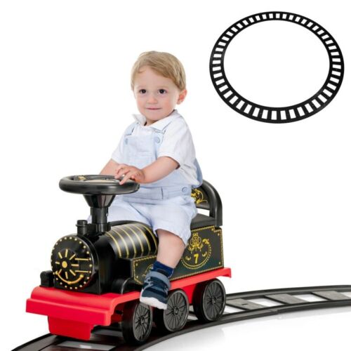 6V Ride On Train Electric Toy Car with Track, Lights, Music, and Storage for Toddlers - Black