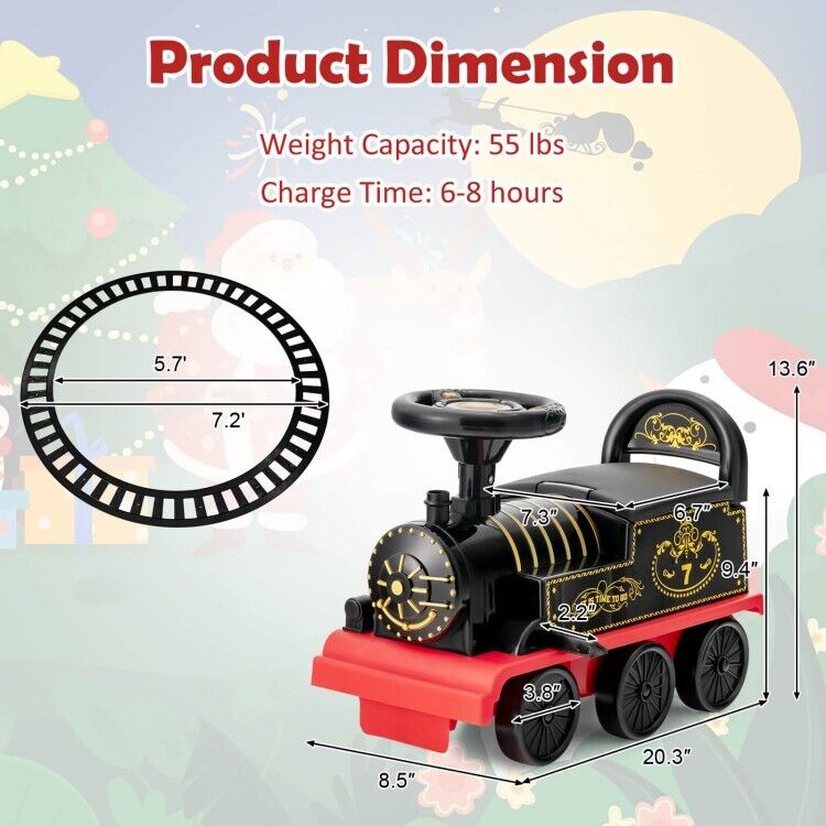 6V Ride On Train Electric Toy Car with Track, Lights, Music, and Storage for Toddlers - Black