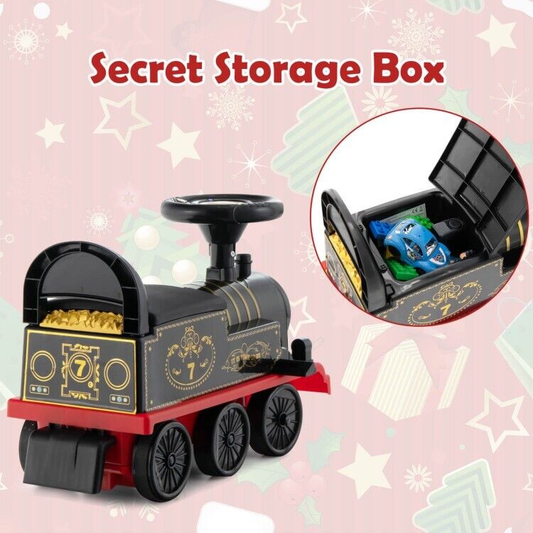 6V Ride On Train Electric Toy Car with Track, Lights, Music, and Storage for Toddlers - Black