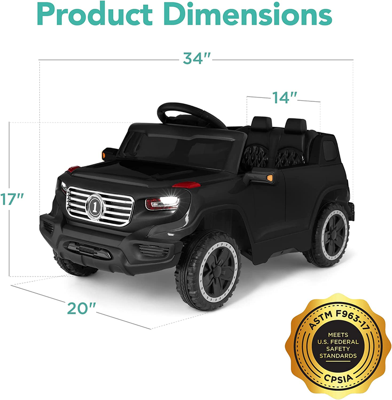 6V Ride-On Truck for Kids with Parent Remote Control, 3 Speeds, and LED Lights in Black