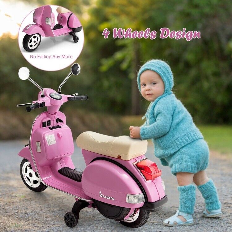 6V Vespa Scooter Motorcycle for Kids with Training Wheels and Headlight
