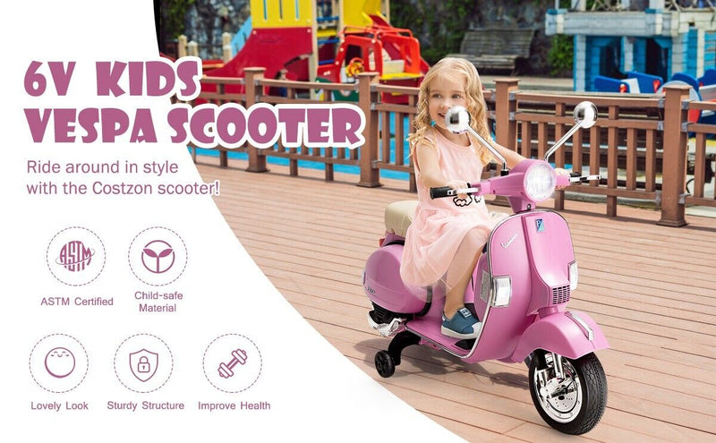 6V Vespa Scooter Motorcycle for Kids with Training Wheels and Headlight