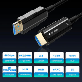 Fiber Optic HDMI Cable 100ft – 8K Ultra High Speed 48Gbps TekShack