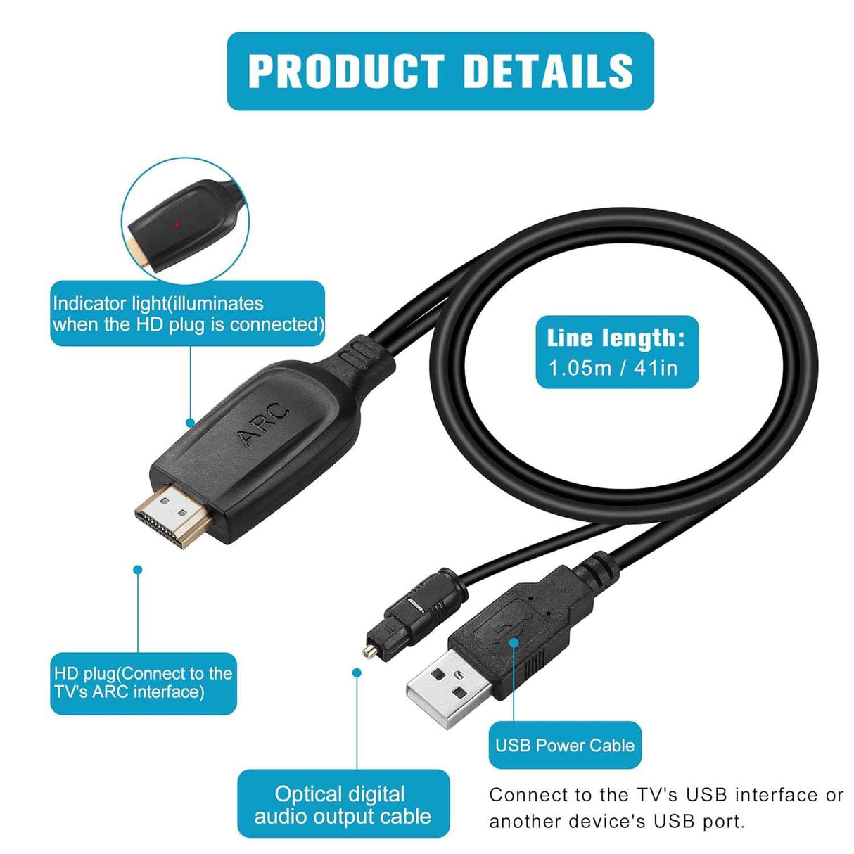 HDMI ARC to Optical Audio Converter for TV & Soundbar, Dolby DTS 5.1 TekShack