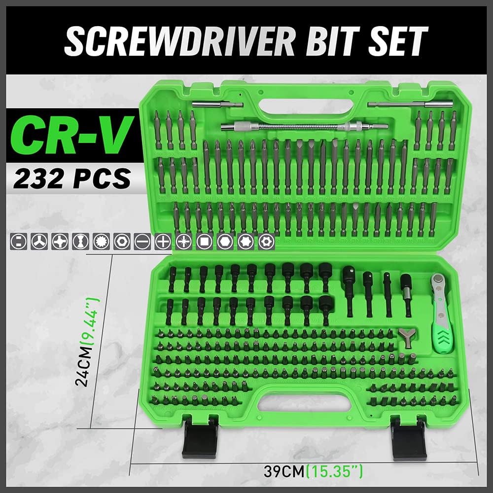 232PCS Ultimate Screwdriver Bit Set – Chrome Vanadium Steel with Ratchet & Case TekShack