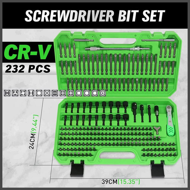 232PCS Ultimate Screwdriver Bit Set – Chrome Vanadium Steel with Ratchet & Case TekShack