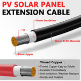 2x20FT Solar Panel Extension Cable 10AWG – Male/Female Waterproof Connectors – Red & Black Solar Cable for RV, PV Systems TekShack