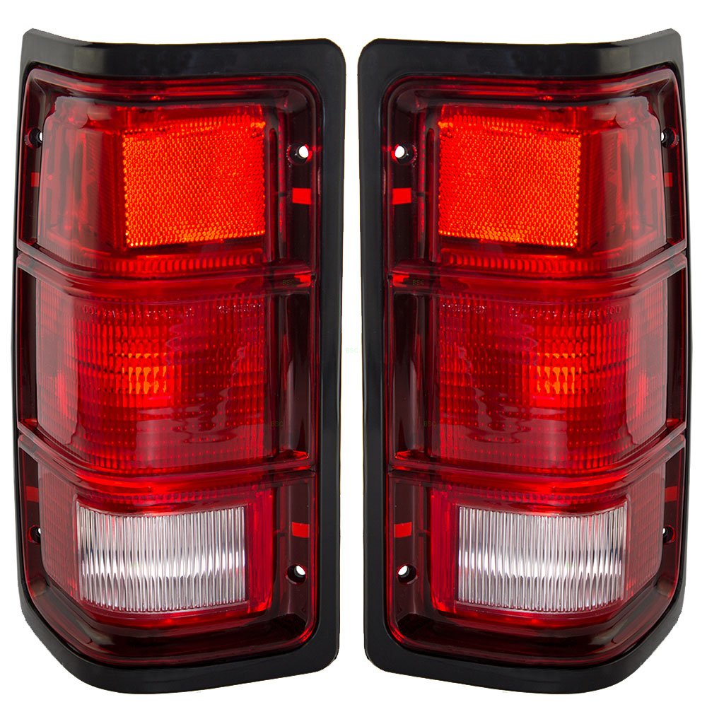 1G 1st Gen 81-93 Taillights Tail Lamps with Black Bezels Driver and Passenger Replacements for Dodge Pickup Far From Stock