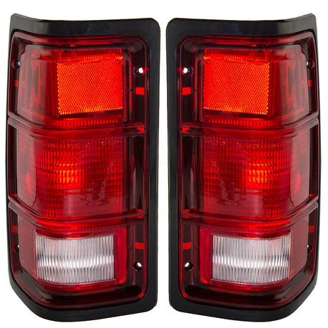 1G 1st Gen 81-93 Taillights Tail Lamps with Black Bezels Driver and Passenger Replacements for Dodge Pickup Far From Stock