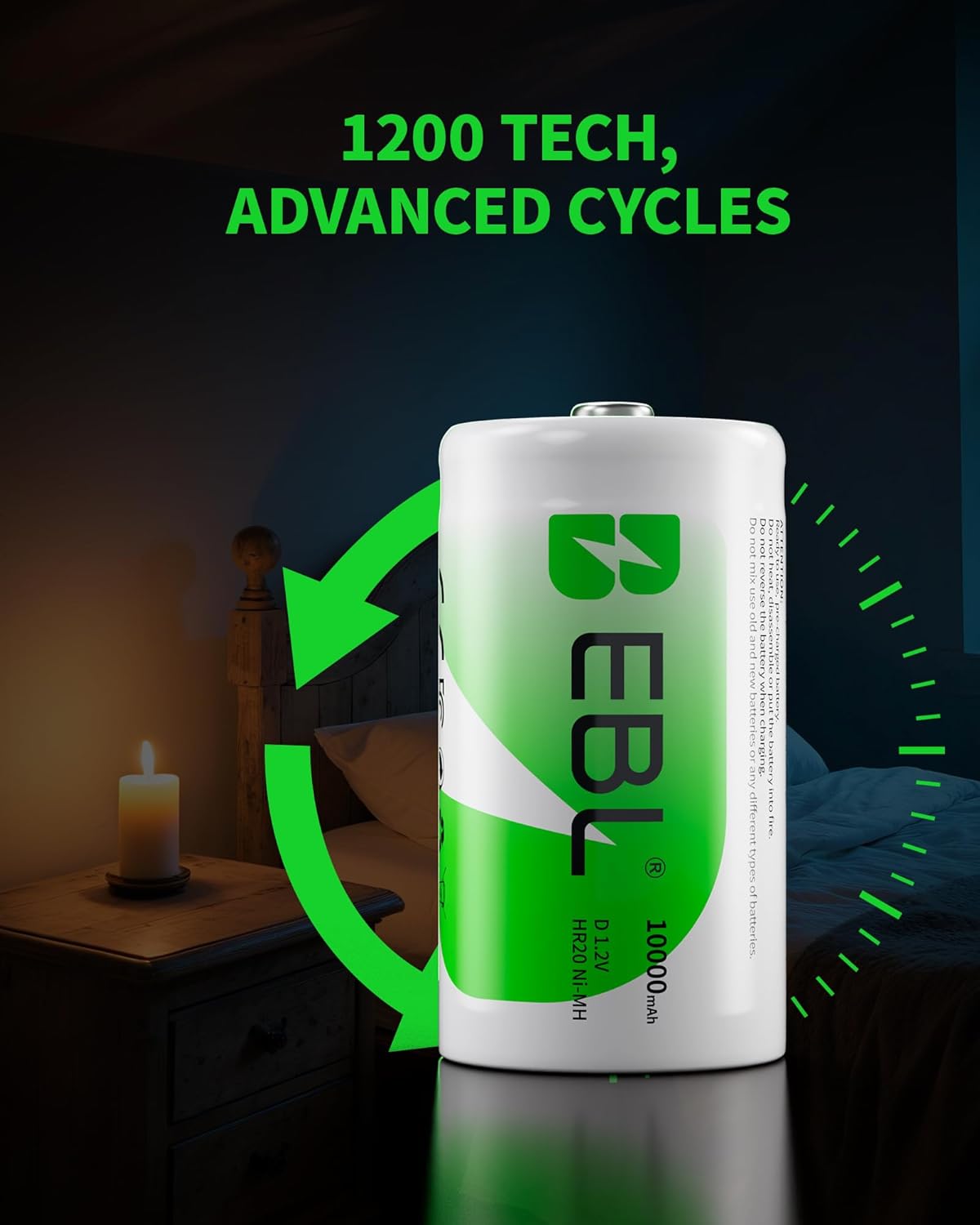 EBL D10000 Rechargeable D Batteries – 10000mAh Ni-MH (2-Pack) TekShack