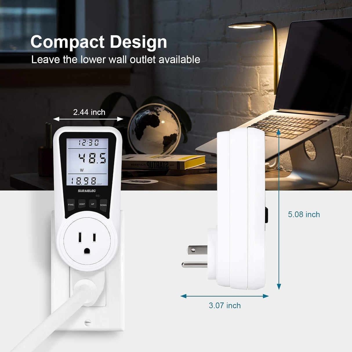 Plug-in Watt Meter Power Usage Monitor with Cost Calculator TekShack