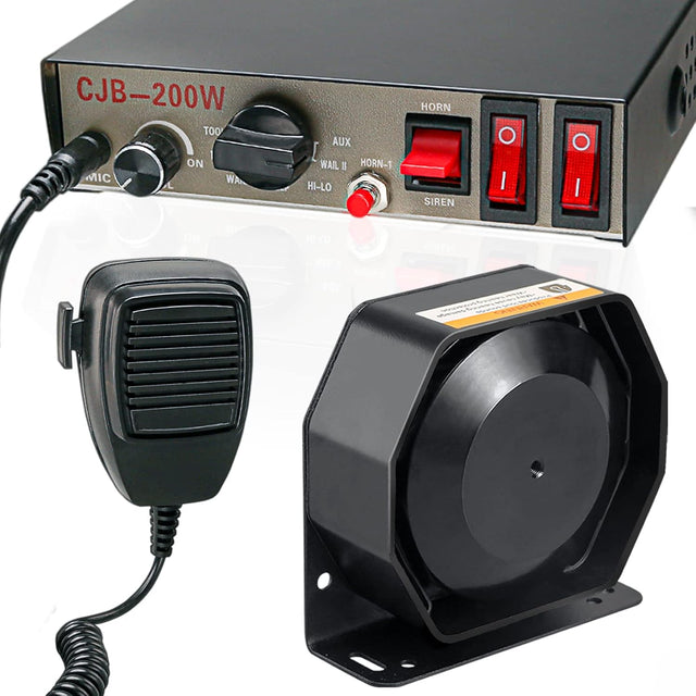 12V 200W 9 Tones Police Warning Emergency Siren PA System w/Slim Speaker TekShack
