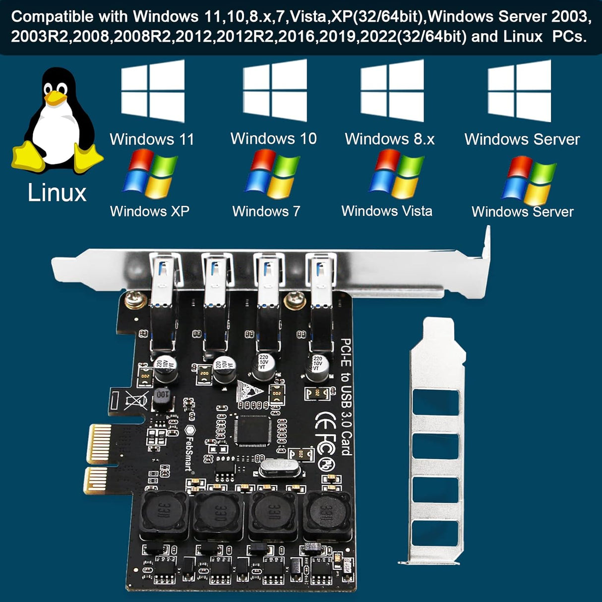 FebSmart PCIe 4-Port SuperSpeed USB 3.0 Expansion Card (FS-U4L-Pro) Black FebSmart