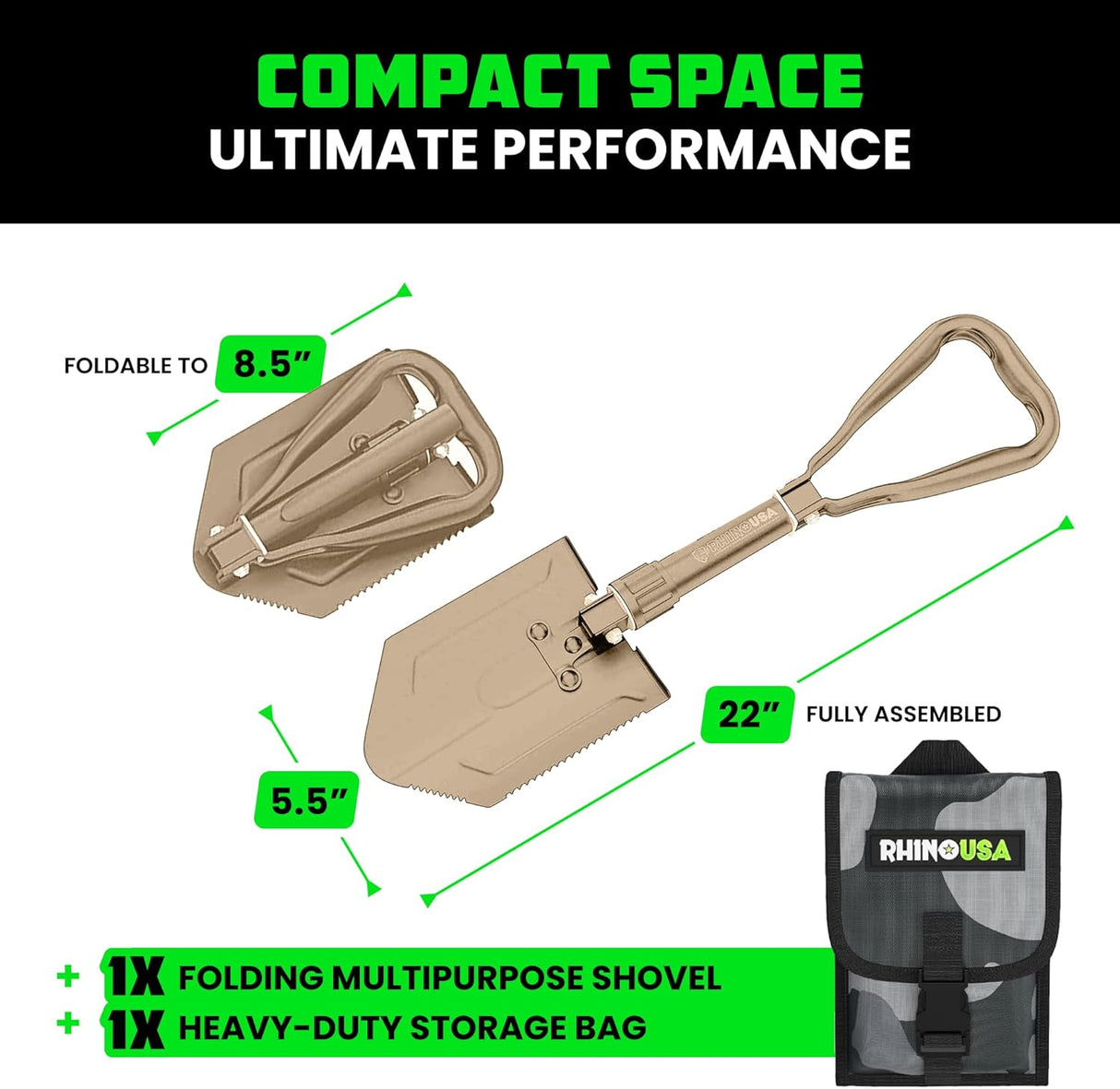 Folding Survival Shovel w/ Pick