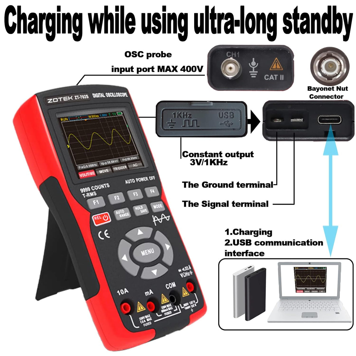 2-in-1 Oscilloscope Multimeter – 10MHz Bandwidth, TekShack
