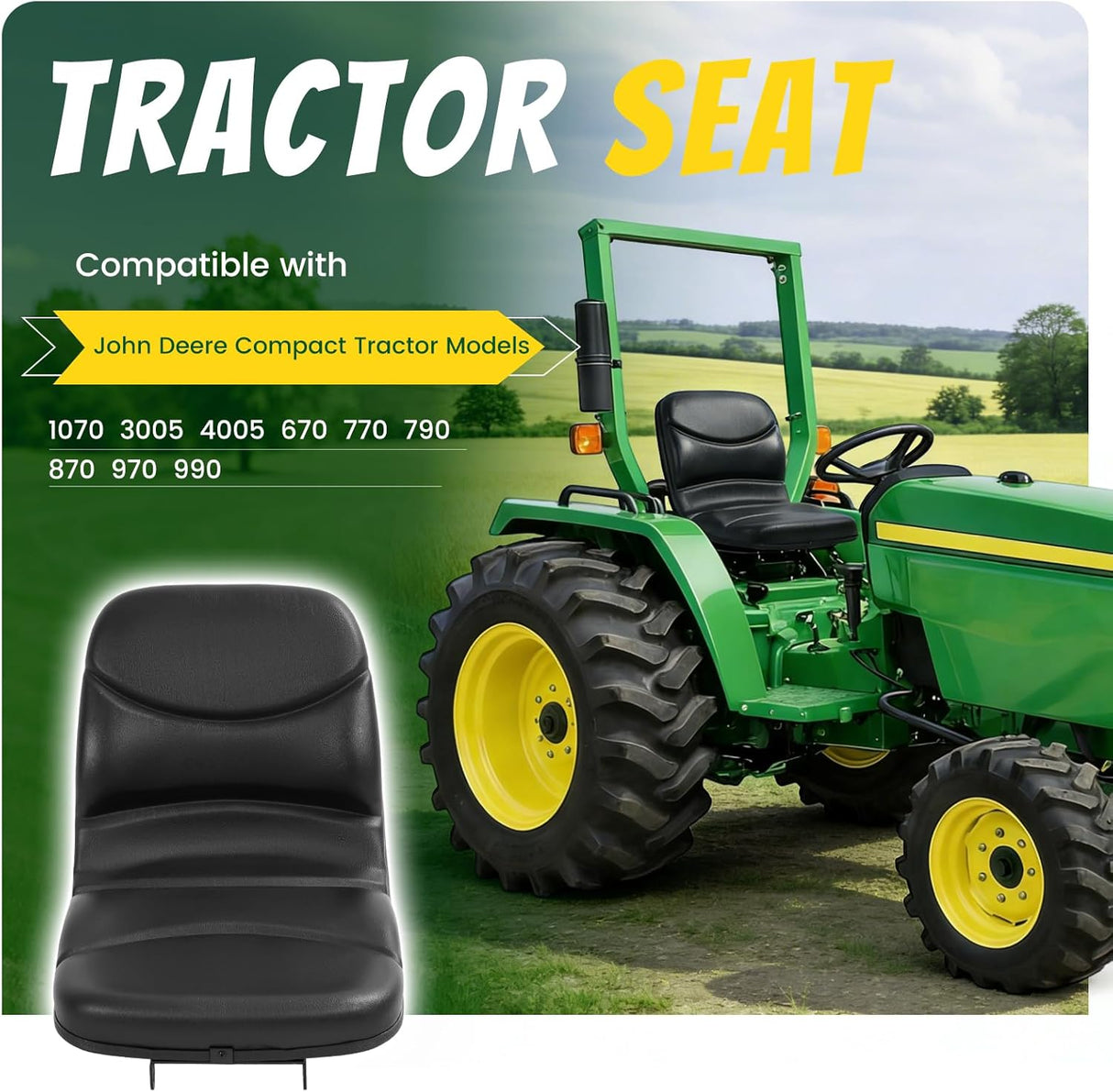 Compact Tractor Replacement Seat for Select Models Black Steel