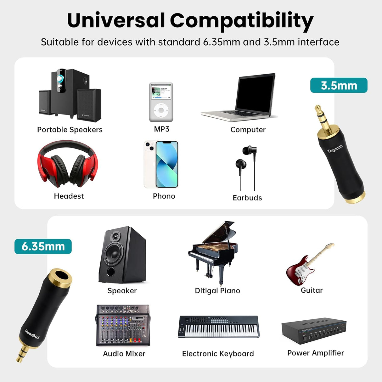 1/8" to 1/4" - 3.5mm TRS Stereo Male to 6.35mm Female Adapter – Gold-Plated TekShack