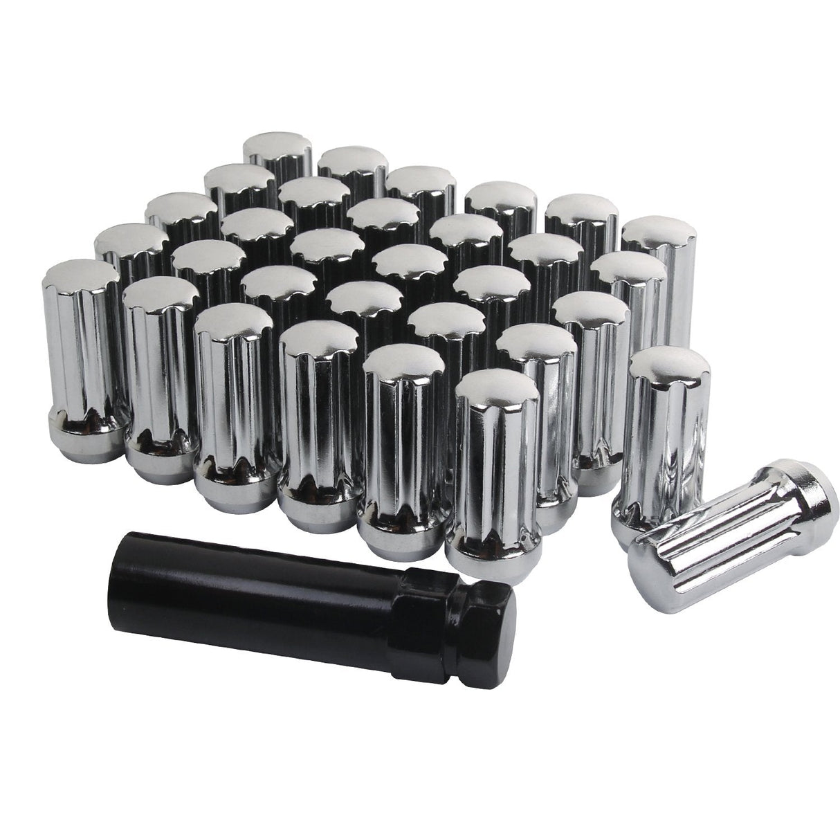 Complete Performance Bulge Acorn 9/16-18 Lug Nuts Splined - Chrome Complete Performance
