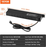 1U Rack PDU Power Strip – 8 Outlet, Surge Protected, 6ft Cord Vevor