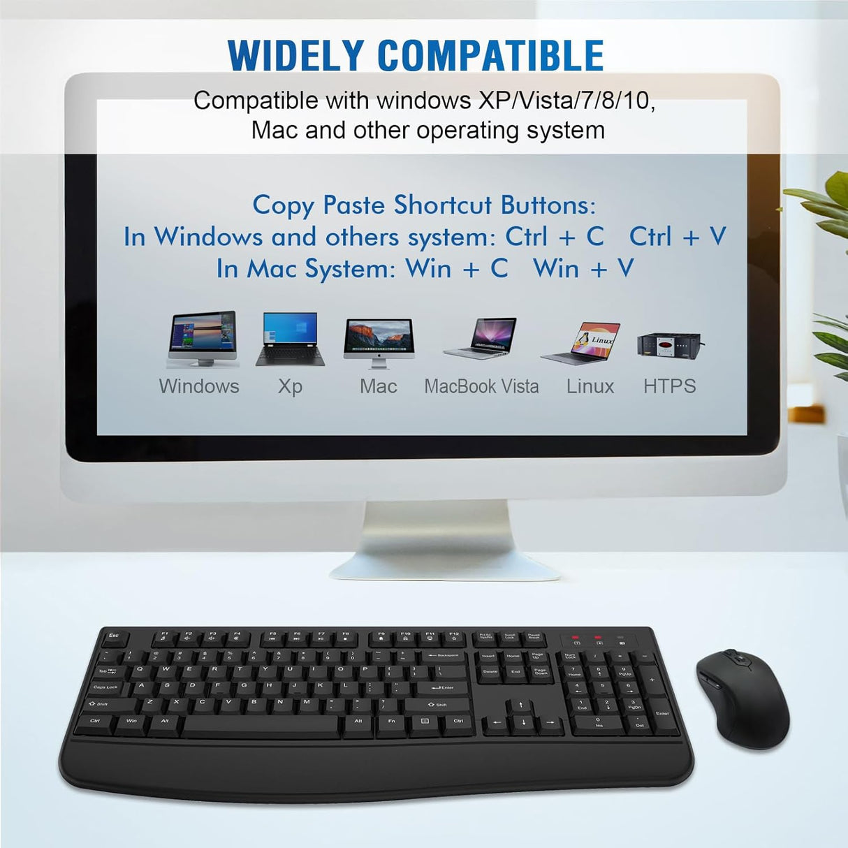 Wireless Keyboard & Mouse Combo Full-Size w/ Palm Rest Black #KBM-2400 Radio Shack
