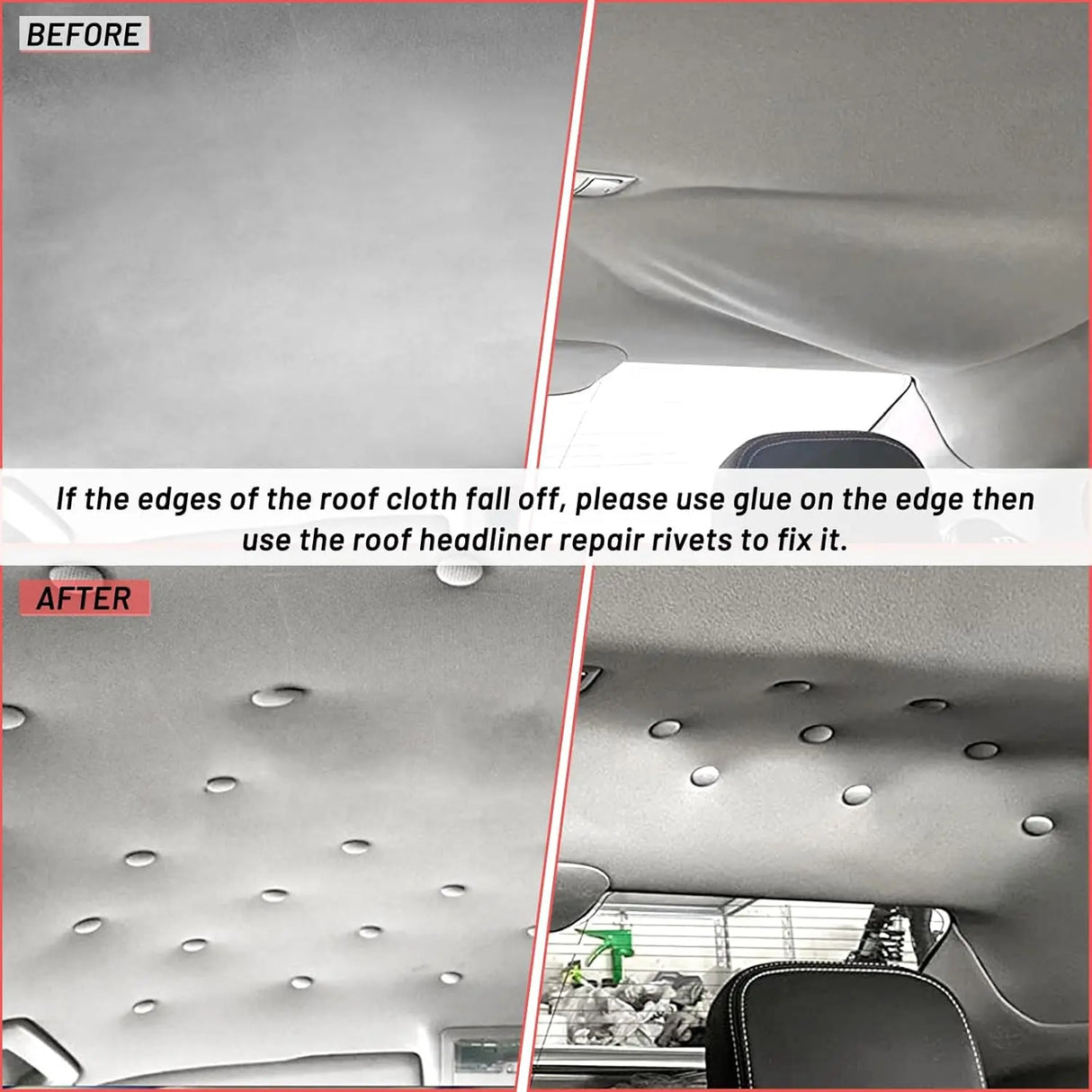 GOOSLA Auto Roof Snap Rivets Headliner Repair Kit 65 Set Grey Flannelette A1103