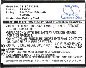 1700mAh / 6.46Wh Replacement Battery for Flip SC3218B, Flip SC3218T, SB2000 TekShack