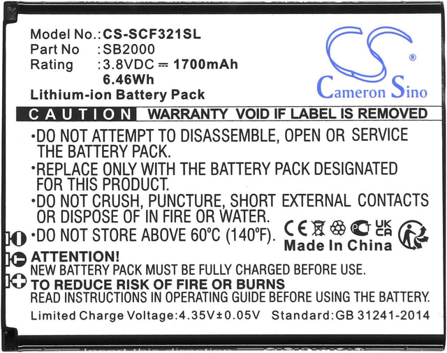 1700mAh / 6.46Wh Replacement Battery for Flip SC3218B, Flip SC3218T, SB2000 TekShack
