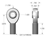 Heat Treated Chromoly 3/4-16 X 5/8 Left Hand Thread Heim Joint
