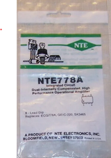 NTE778A IC, Dual-Internally Compensated Hi Performance Op Amp, 8 PIN DIP NTE