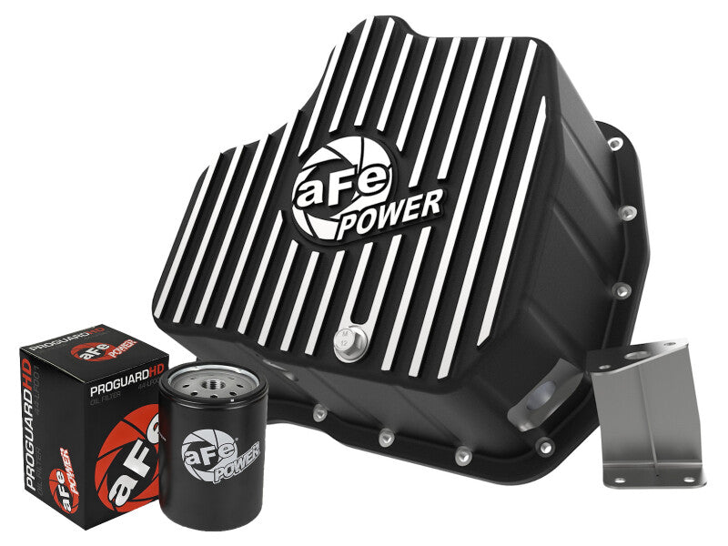 Carter d'huile moteur aFe POWER GM Diesel Trucks 01-10 V8-6.6L (td) Pro Series noir avec ailettes usinées