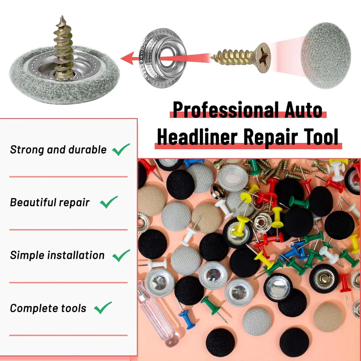 GOOSLA Auto Roof Snap Rivets Headliner Repair Kit 65 Set Grey Flannelette A1103