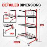 Rolling 3 Shelf Auto Body Parts Storage Rack Steel Red
